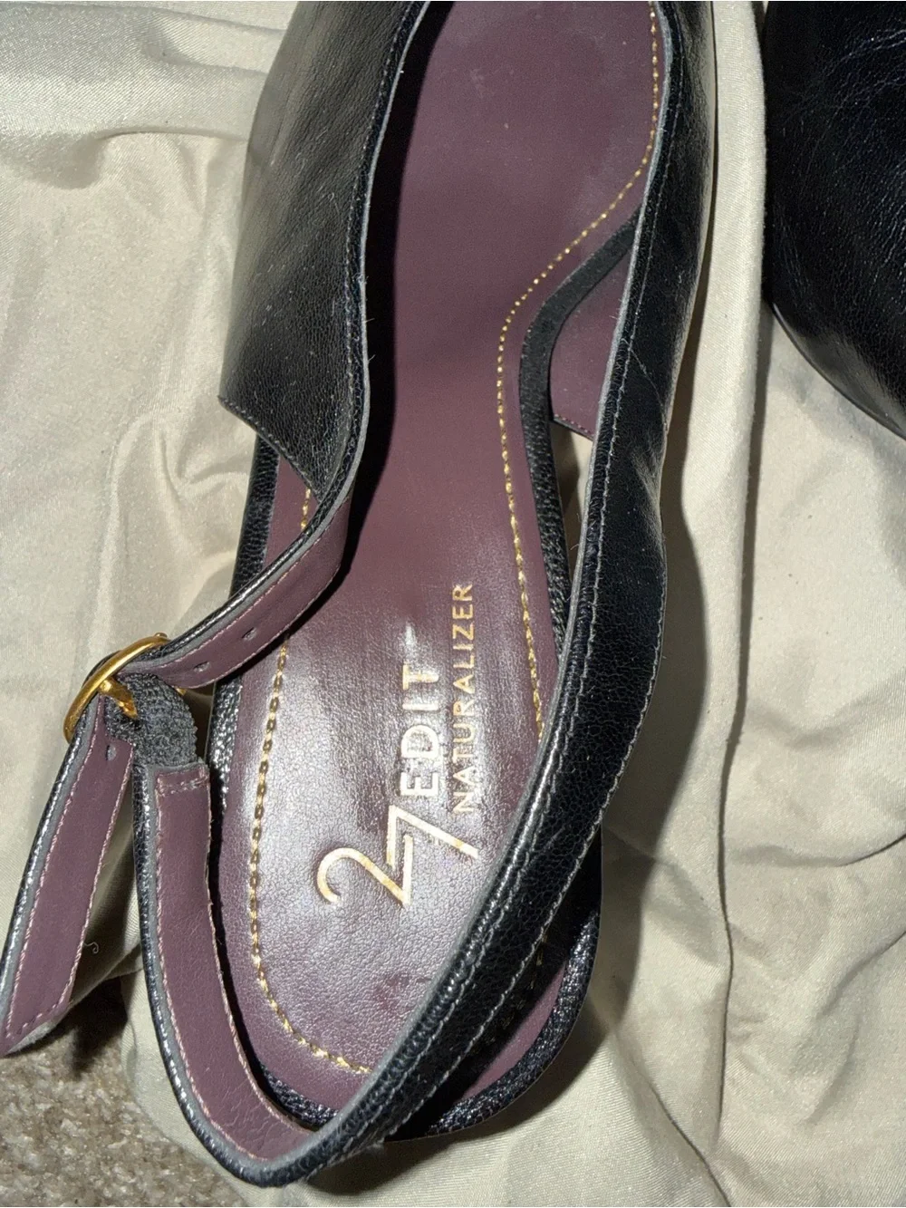 27 EDIT Black Pointed Slingback Mid Block Heels